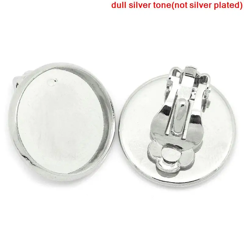 

DoreenBeads Copper Earrings Findings Round Silver Tone Cabochon Settings (Fits 16mm ) 18mm( 6/8") x 18mm( 6/8"), 2 PCs