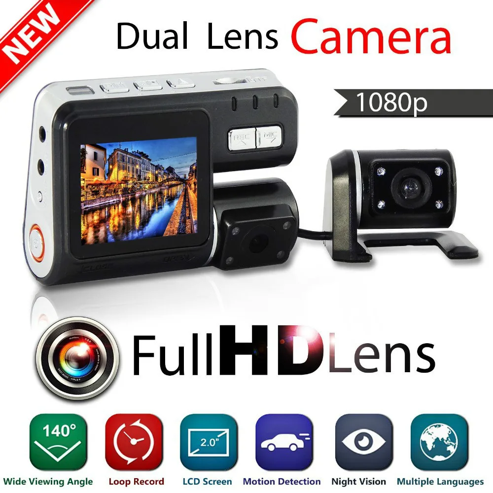 Kopen Auto DVR I1000 Dual camera dvr Camcorder i1000 Auto HD 1080 p Dash Cam Black Box Rijden Recorder Met Parking rear lens Camera #039;S