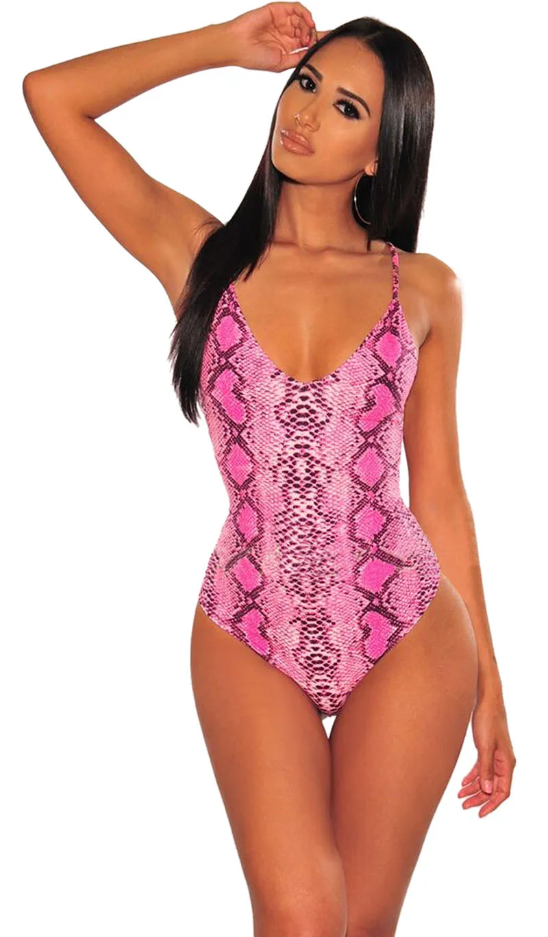 Pink-Snake-Print-Spaghetti-Straps-Bodysuit-LC32379-10-1