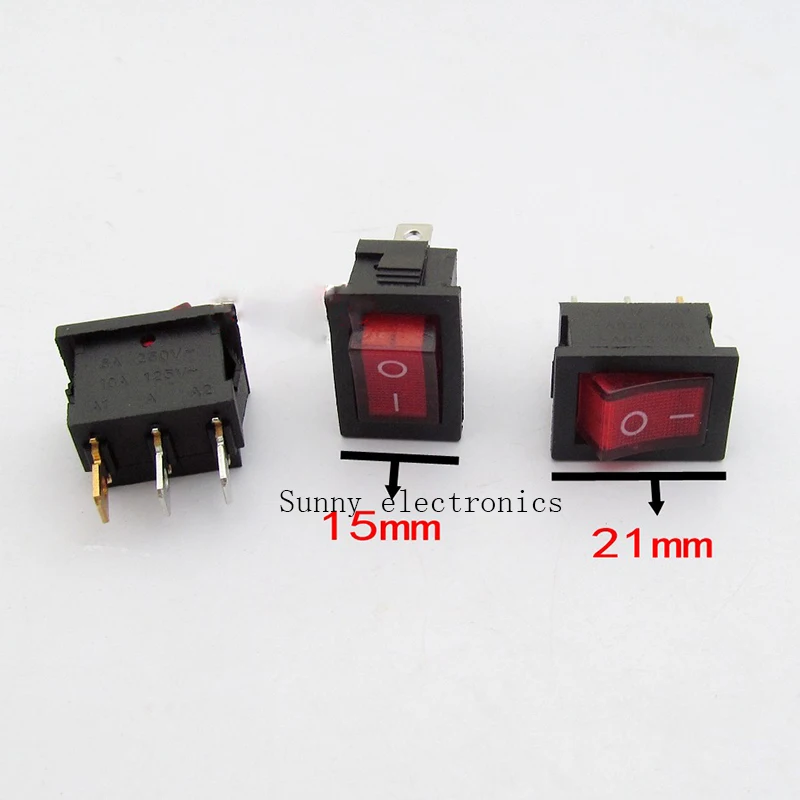 100 шт./лот 3 Pin 6A 250V красная светодиодная подсветка клавишный переключатель вкл.