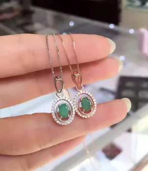 

Natural green emerald pendant S925 silver Natural gemstone Pendant Necklace trendy Simple round women party fine jewelry