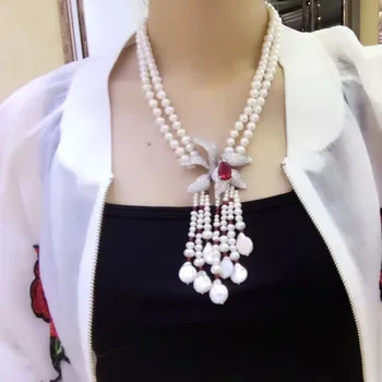 شراءGemstone غرامة النساء مجوهرات ريال ؤلؤ المياه العذبة الطبيعية قلادة قلادة قلادة 925 فضة زهرة الزفاف