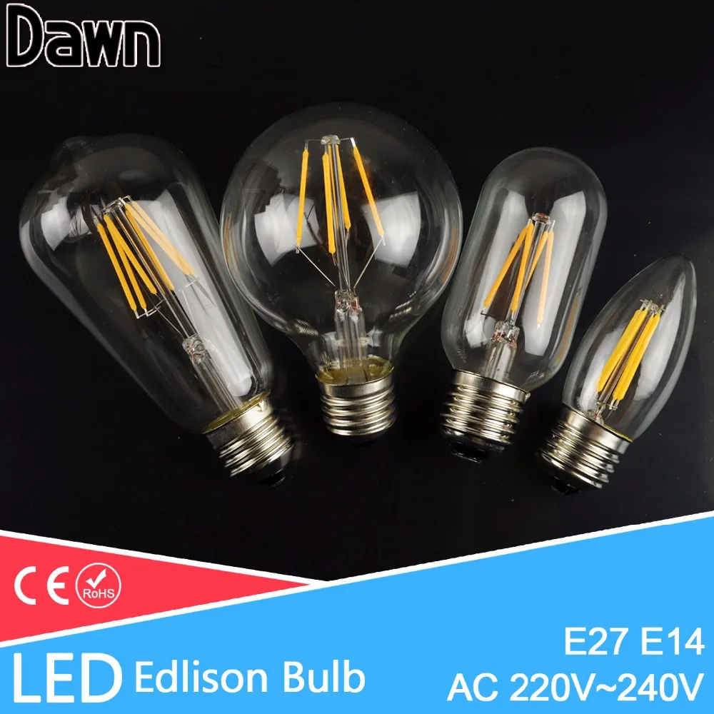 E27 E14 antiguo LED Bombilla de Edison Vintage lámpara de LED 220 V Retro vidrio ligero de vidrio de filamento de la bombilla LED vela foco de lámpara E27 E14 antiguo LED Bombilla de Edison Vintage lámpara de LED 220 V Retro vidrio ligero de vidrio de filamento de la bombilla LED vela foco de lámpara