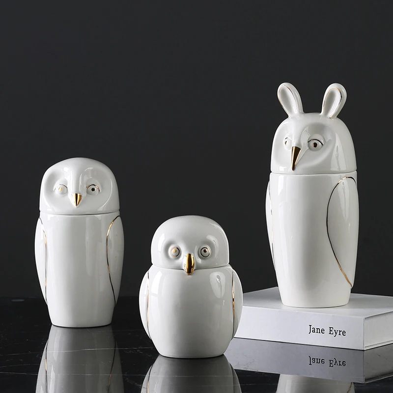 

Creative Home White Owl Figurine Cans Ceramic Animal Ornaments Creative Crafts Gifts Ornaments in Room Decor