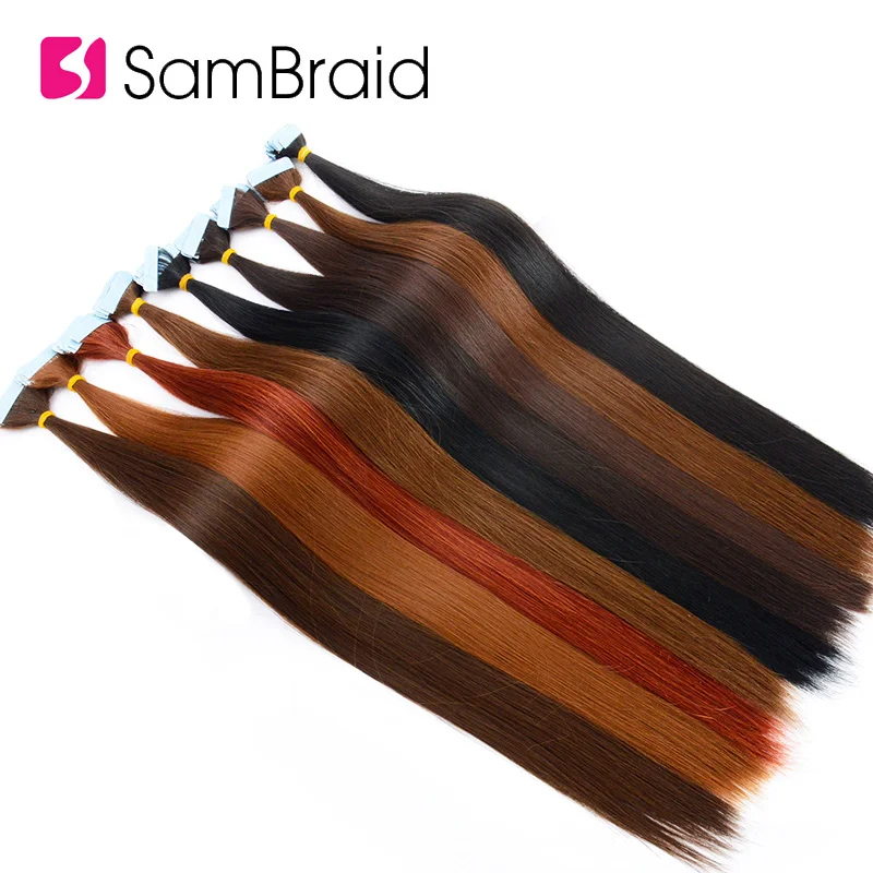SAMBRAID Tape In Synthetic Hair Extension 22 Inch Pure Color Silky Straight Hair On Adhesive 40 Pieces/pack Skin  Invisible