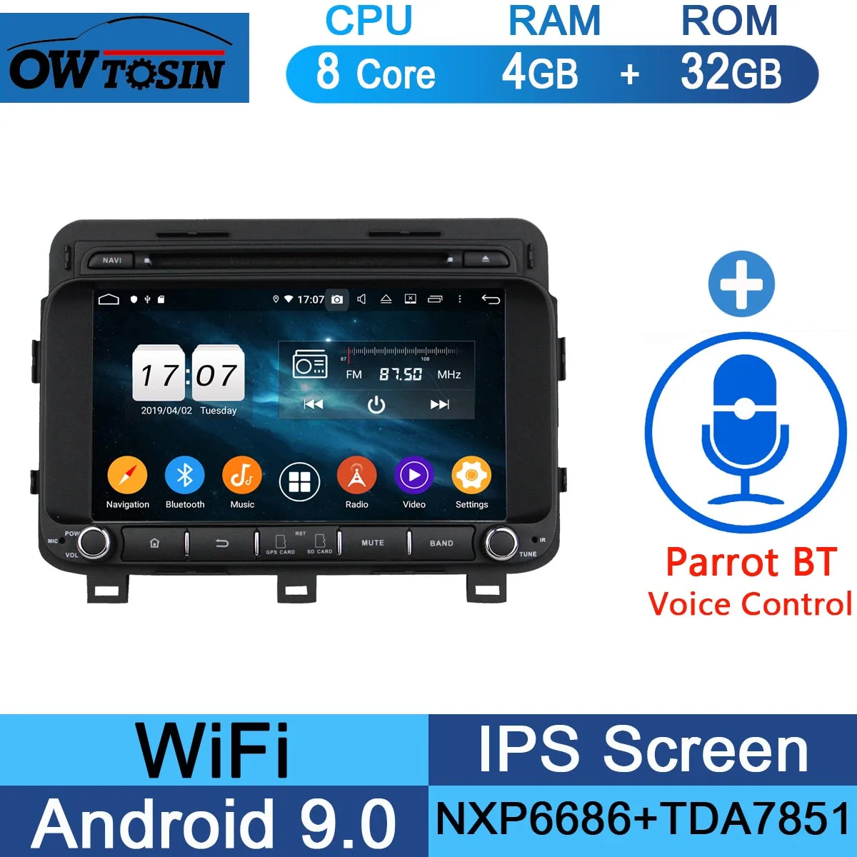 " ips 1920*1080 8 ядерный 4 Гб ram+ 64 Гб rom Android 9,0 автомобильный dvd-плеер для Kia OPTIMA K5 DSP радио gps Parrot BT Adas - Цвет: 32G Parrot BT