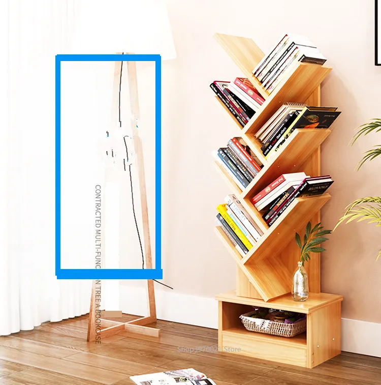 Modern 5-9-Tier Office Bookcase Wood Bookshelf Tree Storage Shelf Floor Standing Bookcase Organizer for Living Room