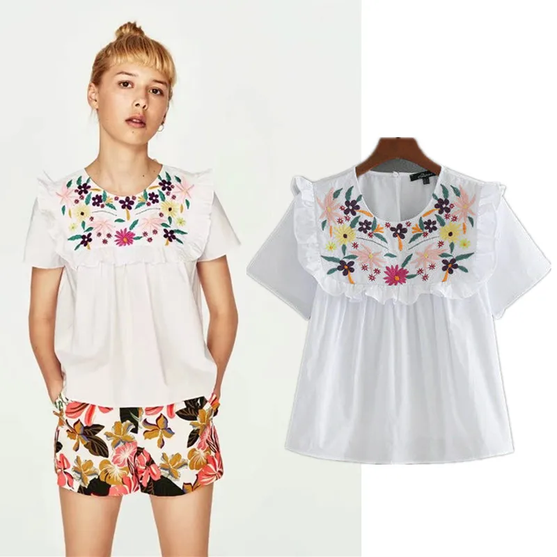 Maternity Sweet floral embroidery pleated ruffled shirt cute sleeveless vintage doll blouse Maternity summer casual tops blusas