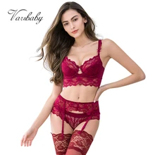 Varsbaby сексуальный бюстгальтер на косточках с цветочным кружевом+ трусики+ подвязки+ чулки 4 шт./лот для женщин