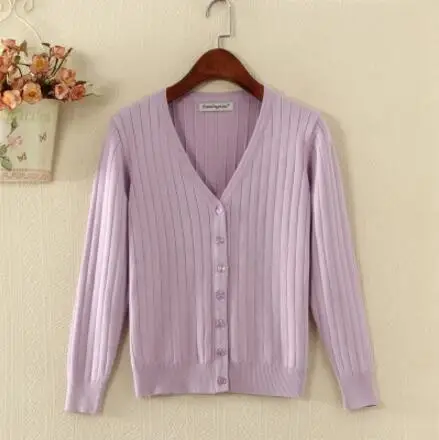 Весна осень вязаный кардиган для женщин размера плюс M-4XL маленький шаль свитер, пальто, вязаное свитер с длинным рукавом для женщин - Цвет: Light purple