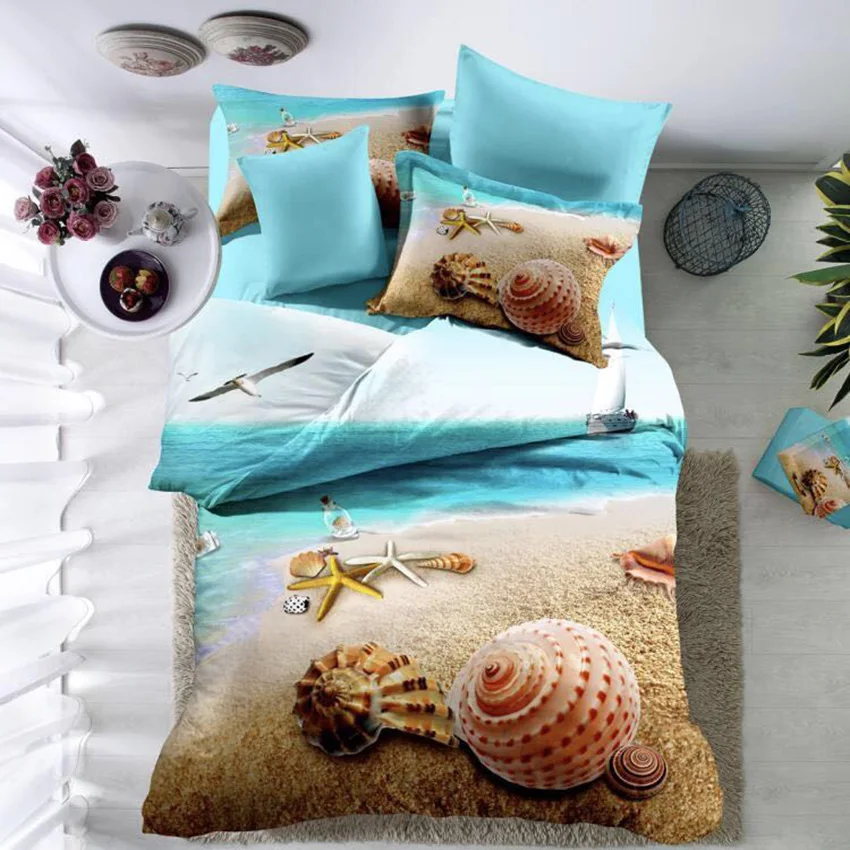 Lai Yin Sun HOT SALE 3D Duvet cover sets include Duvet cover Pillow cases  3D Bedding set Twin Queen 2OR 3PCS 3D Sea ViewShells