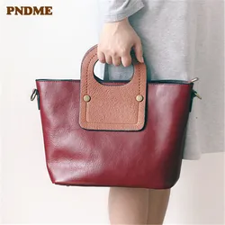 PNDME luxury genuine leather ladies handbag fashion vintage top layer cowhide summer red tote bag crossbody bags for women PNDME luxury genuine leather ladies handbag fashion vintage top layer cowhide summer red tote bag crossbody bags for women
