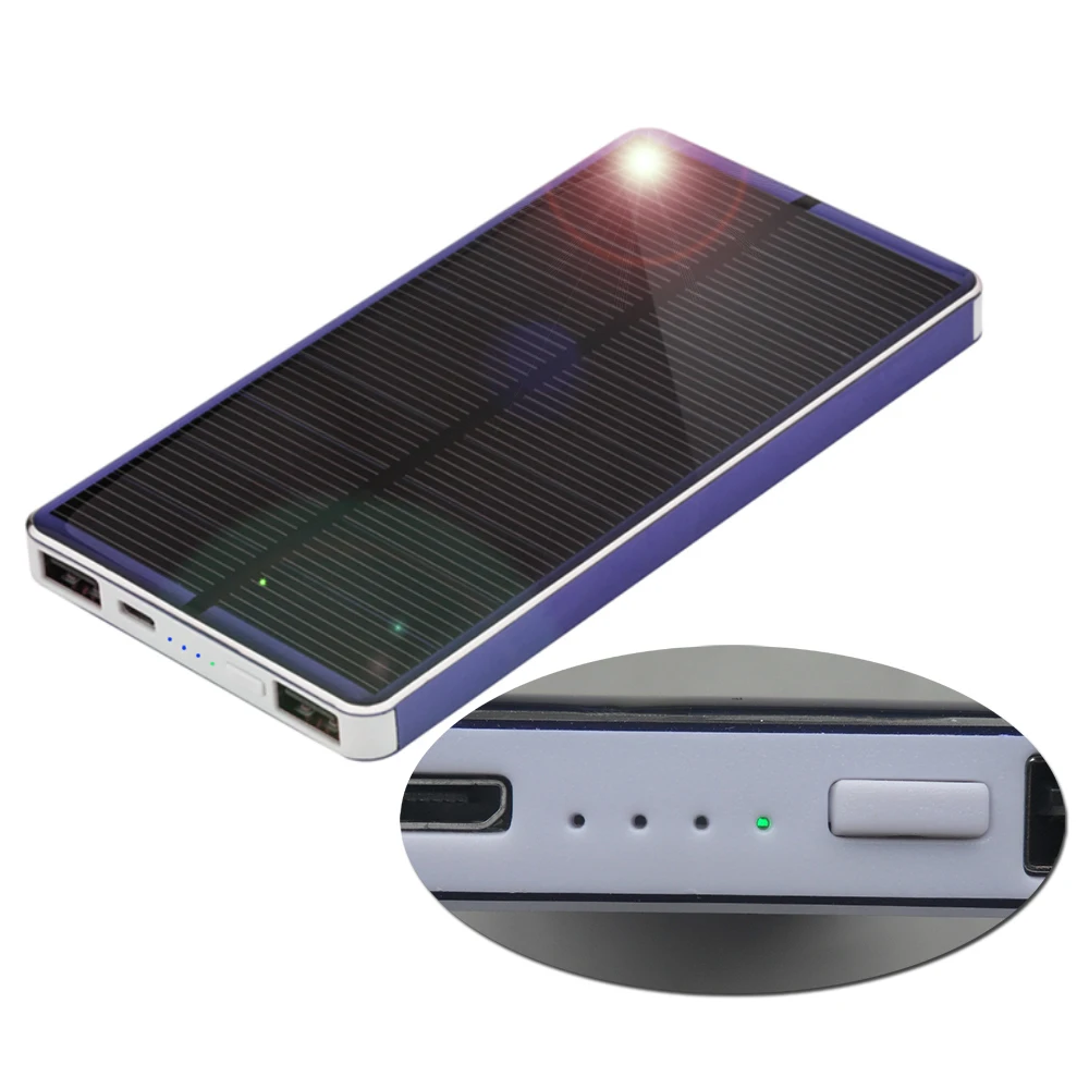 Мощность зеленый солнечное зарядное устройство Быстрая зарядка сдвоенный выход фонарик дизайн Универсальный 10000 мАч банк питания для мобильных телефонов