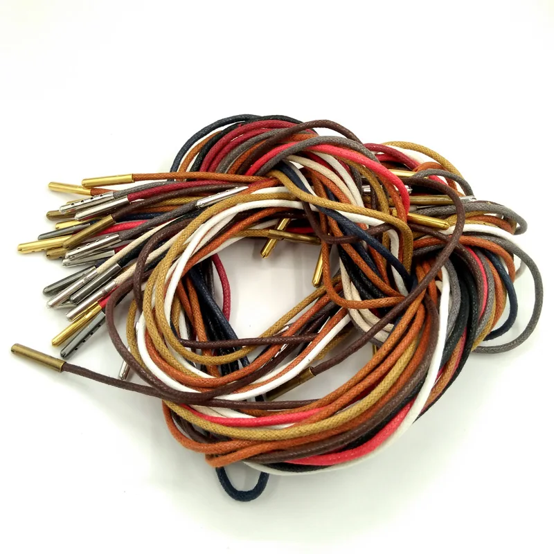 1-12 Pair Beeige High Quality Unise Laces Waxed Round Shoelaces Sneaker Solid Polyester Twisted Boots Shoes Metal Head Shoelaces