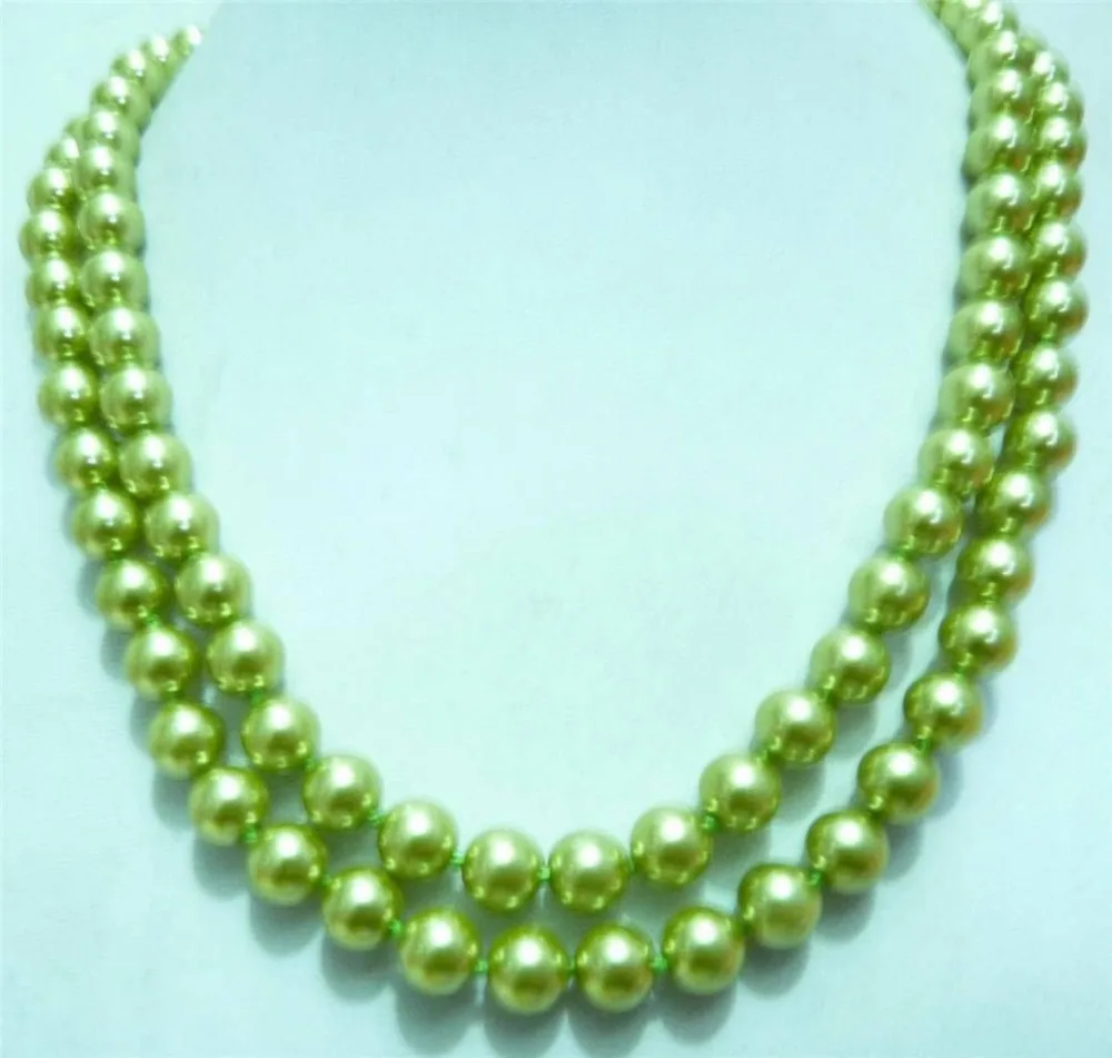 

shipping HOT!charming 8mm Green South Sea pear shell round necklace 32" FR172