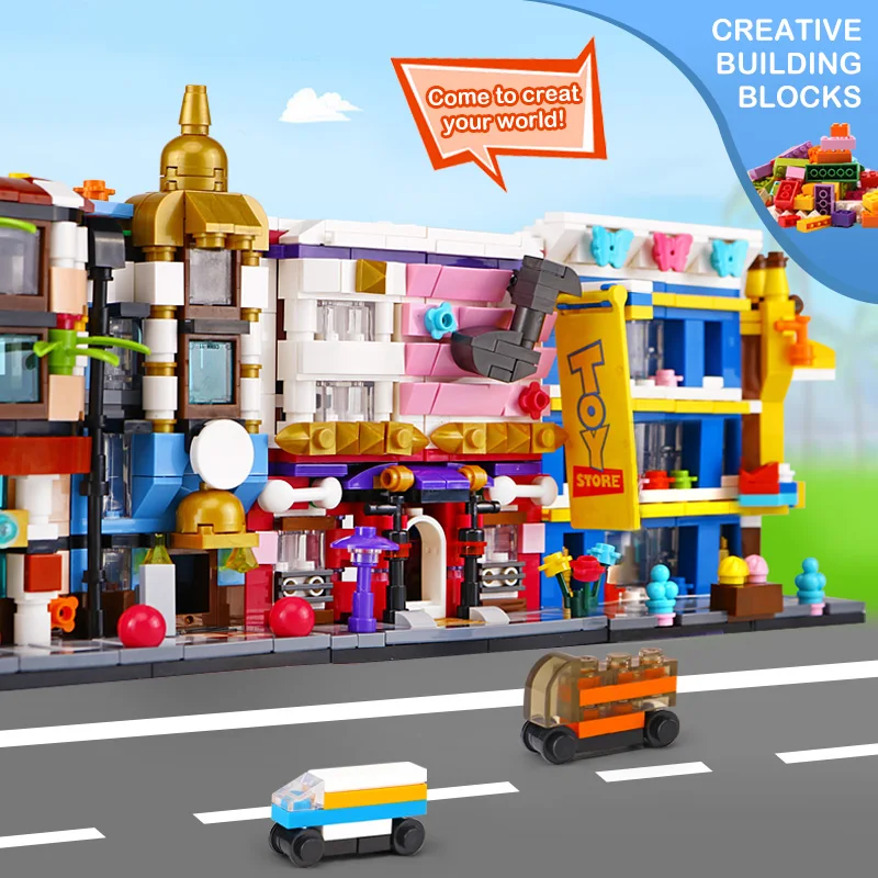 

DHL 6 set Panlos Toys Street Building Series Train Station Car Garage City Bank Hotel Music Education Institutions Toys Store