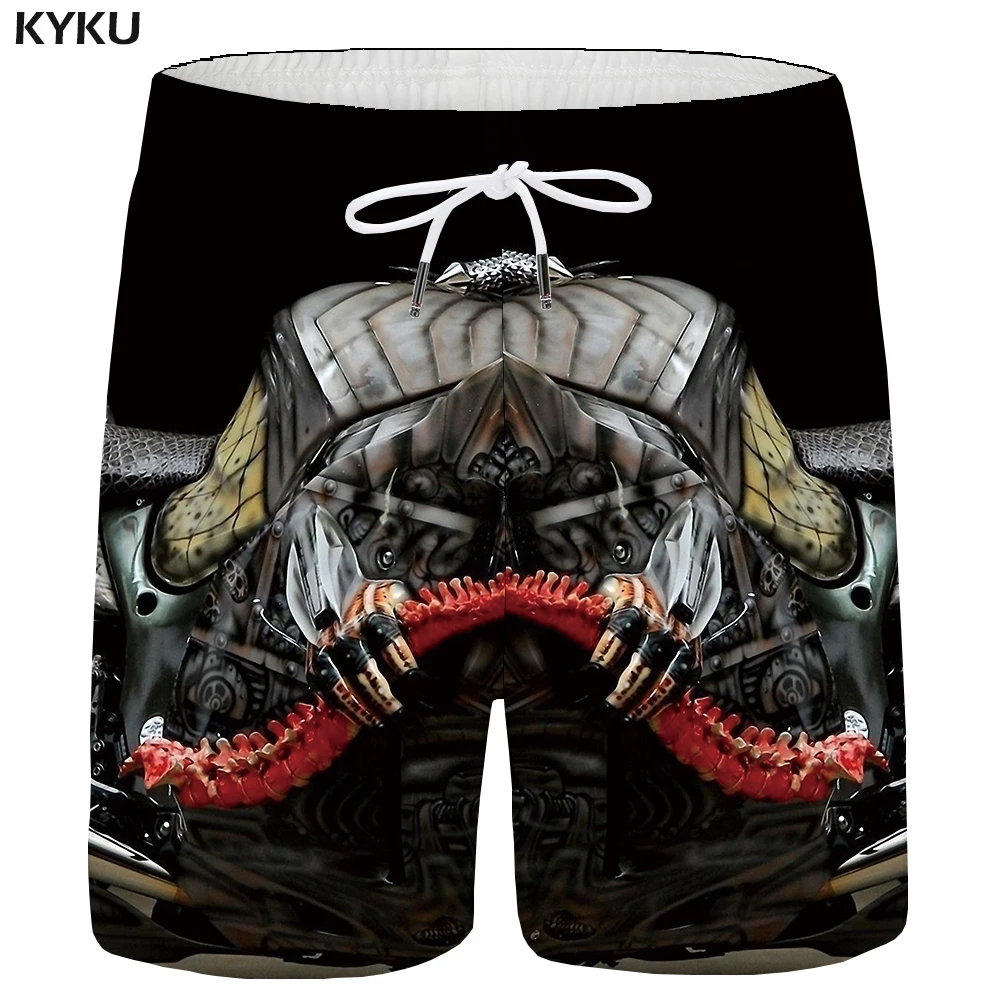 KYKU брендовые шорты с черепом, мужские механические шорты Карго, повседневные шорты с металлическим 3d принтом, пляжные крутые черные мужские шорты, летние новые