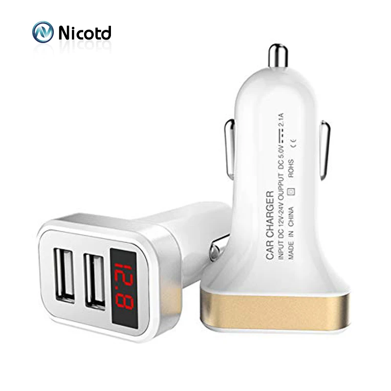 شاحن سيارة شاشة ديجيتال 2.1A المزدوج ميناء USB مهايئ شاحن ل فون سامسونج S10e Xiaomi 9 الذهاب هواوي P30 USB شحن الهاتف
