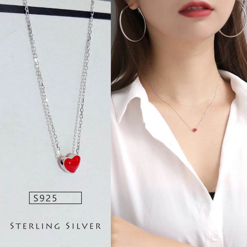 Stříbrné červené srdce náhrdelníky přívěsky jednoduché stříbrné náhrdelník náhrdelník 925 šperky pro ženy dívku dárek velkoobchod
