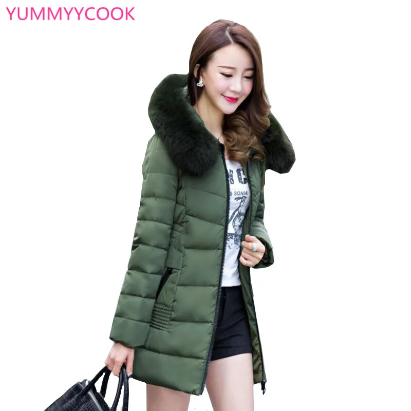 YUMMYCOOK Зимний новый женский пуховик средней длины утолщенный тонкий