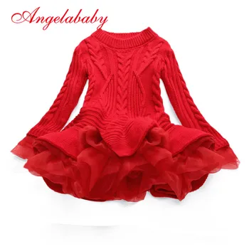 

2019 Autumn Thick Warm Girl Dress Christmas Wedding Party Dresses Knitted Chiffon Winter Kids Girls Clothes Children CLothing