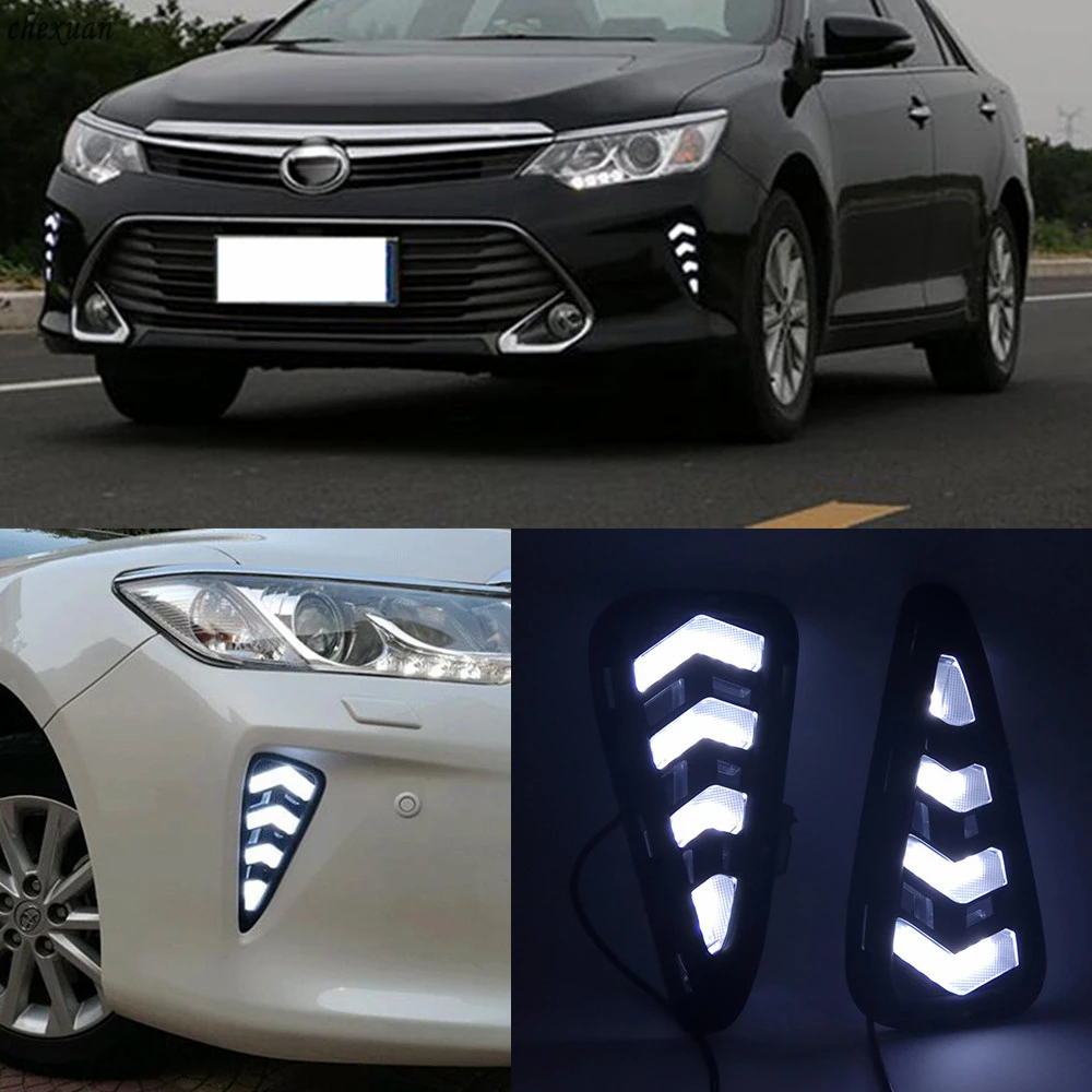 

CSCSNL 1 Set For Toyota Camry 2015 2016 2017 LED Daytime Running Light ABS Fog Lamp Cover With Yellow Turning Signal Car-Styling