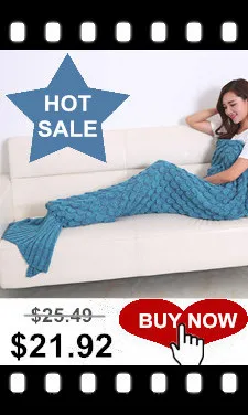 Супер мягкое вязаное одеяло с хвостом русалки для взрослых ручной работы, окрашенная пряжа, спальный мешок для дивана, однотонный Синий 180x90 см