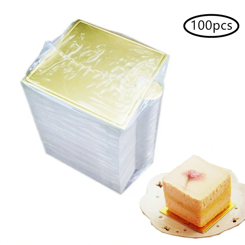 

100pcs/Set Square Mousse Cake Boards Gold Paper Cakes Decorations Lightweight and Study Corrugated Boards Cake Pastry Boards