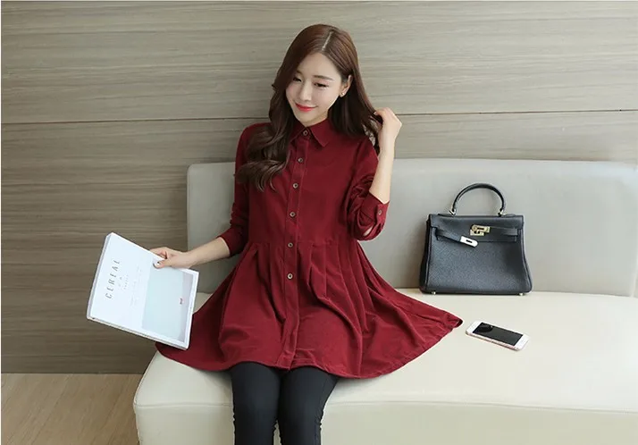 3 Color Formal Office Maternity Dresses for Women Autumn Spring Lapel Corduroy Pregnancy Clothes for Pregnant Women