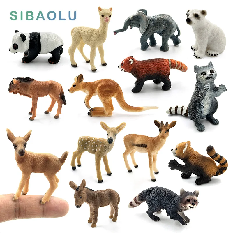 

Simulation mini Panda Elephant Raccoon Kangaroo Alpaca Deer Bear Donkey Wildebeest animal Model figurine home decor fairy figure