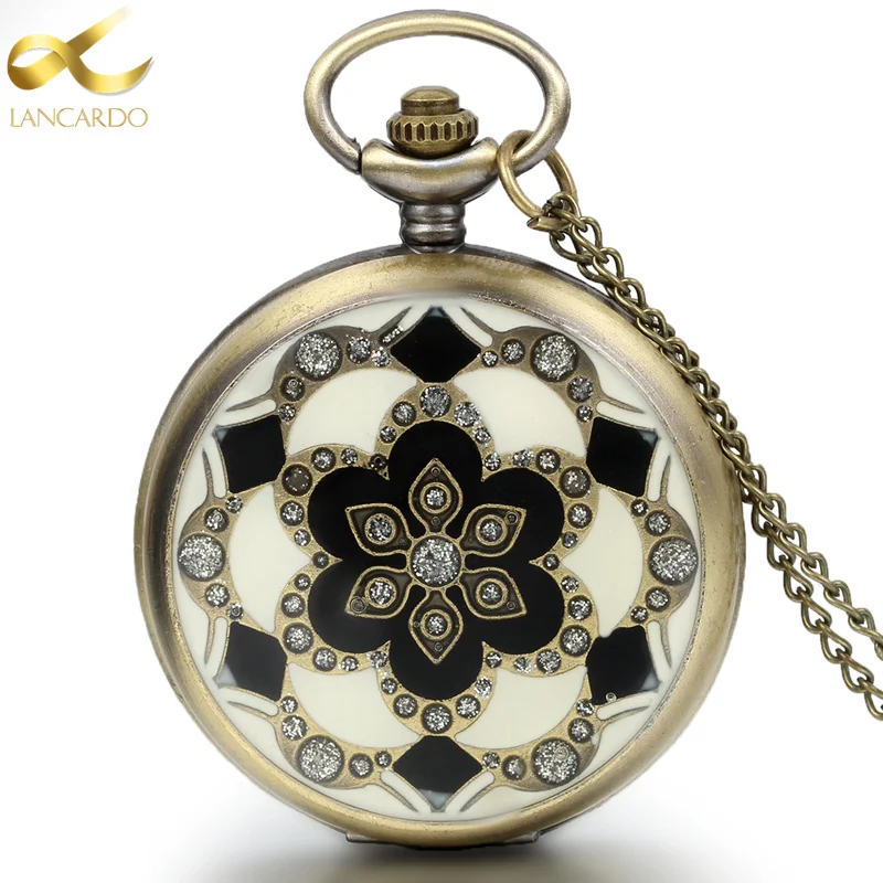 LANCARDO модные бронзовые винтажные карманные часы ожерелье цепь кулон цветок кварцевые карманные часы мужские Relogio De Bolso