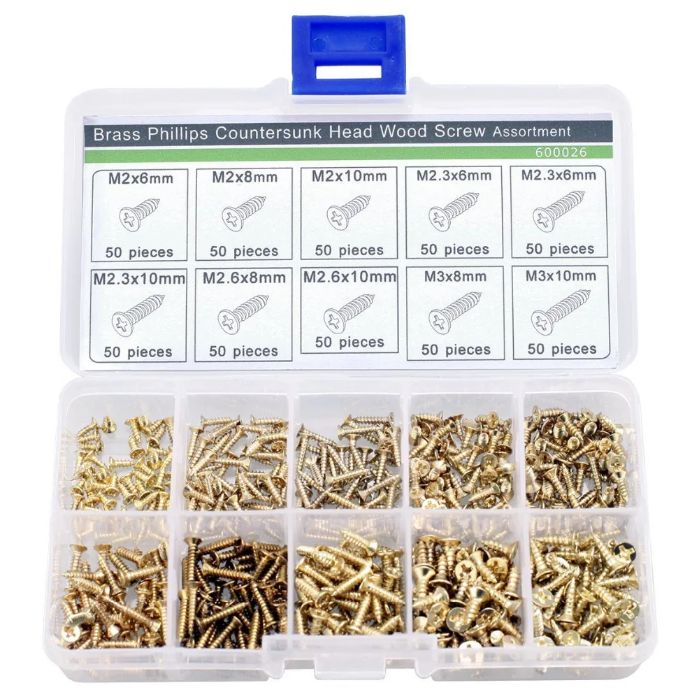 Free shipping,new 500 Piece Brass Plated Wood Screw Assortment self