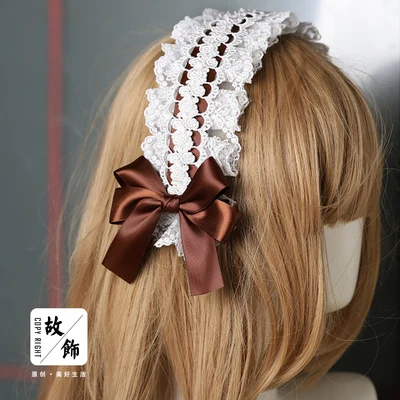 Принцесса сладкий Лолита hairband ручной работы бант кружева KC hairband цветок CLA Свадебные украшения для головы милые женщины GSH232 - Цвет: Кофе