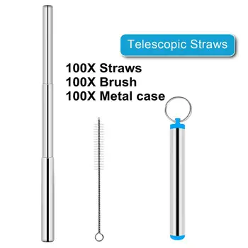 

Reusable Metal Drinking Straws 100Pcs 304 Stainless Steel Sturdy Straight Telescopic Drinks Straw with Brush Metal Carry Case