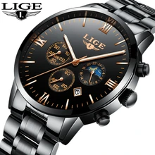 Мужские часы люксовый бренд LIGE хронограф мужские спортивные черные часы водонепроницаемые полностью Стальные кварцевые мужские часы Relogio Masculino