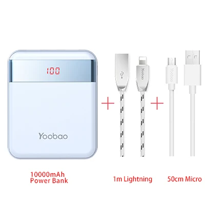 Yoobao m4pro 10000 мАч мини красочный мобильный Запасные Аккумуляторы для телефонов 2 Порты USB 2A Выход и 2A Вход светодиодный цифровой телефон Батарея Зарядное устройство - Color: BE-Lightning-Micro