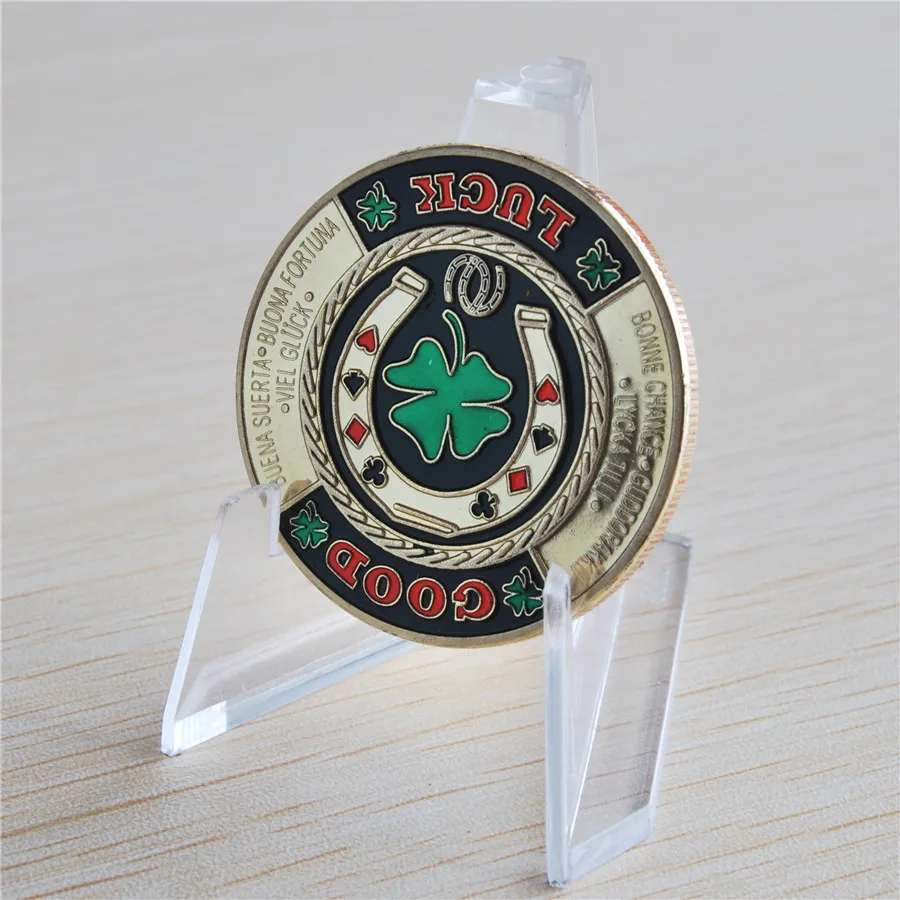 Бесплатная доставка 5 шт./лот удача Horshoe Shamrock покерная монета Chip Card Guard Protector Cover