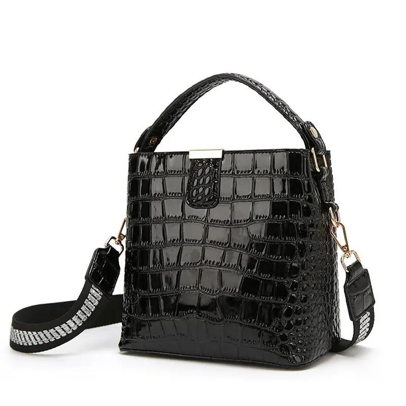 DIINOVIVO Retro Alligator Pattern Bucket Female Bag Patent Leather Bags For Women Bag Handbag Small Shoulder Bag Wallet WHDV1157 - Цвет: Черный