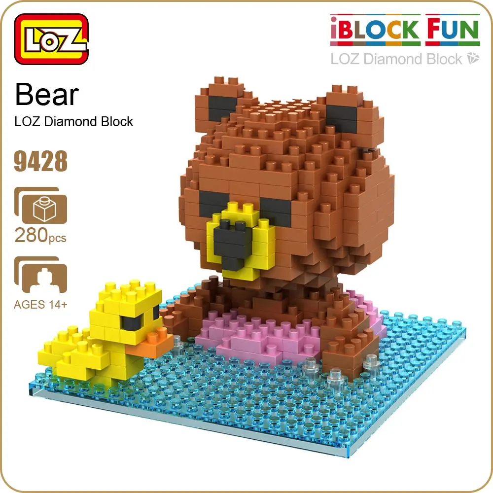 LOZ Pixels Building Nano Blocks Mini Toys Assembly Model Brown Bears Swim Small Yellow Duck Anime