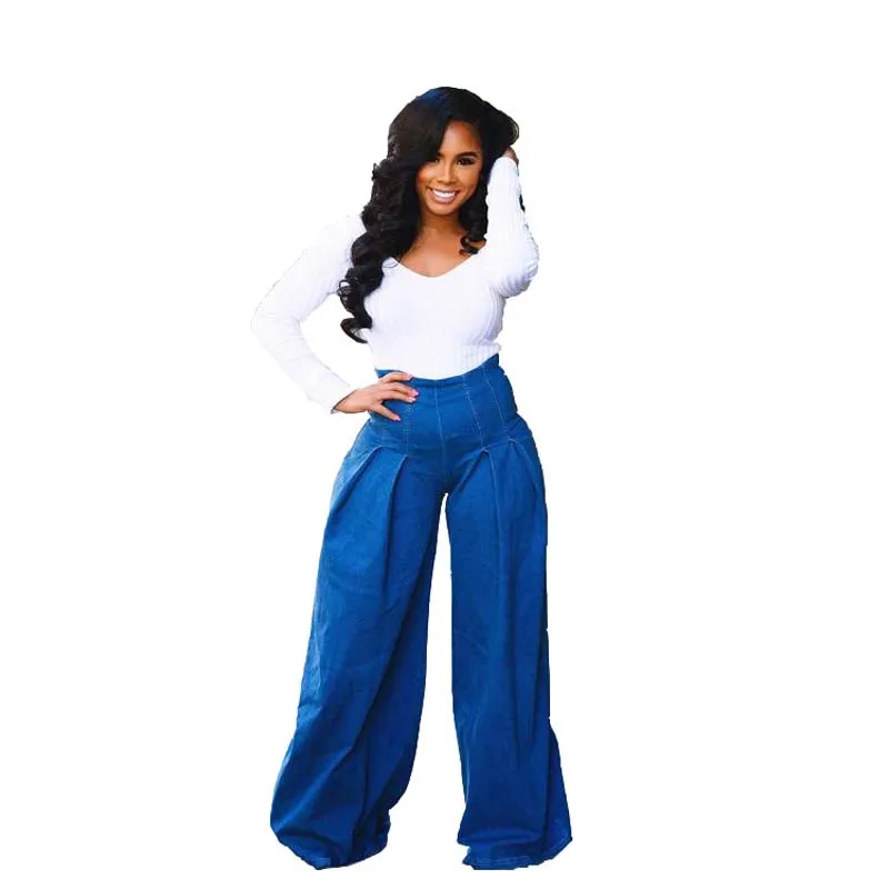 

2019 Spring Wide Leg Pants Women Vintage Jeans High Waist Long Loose Wide Leg Denim Trousers Feminino Clothing