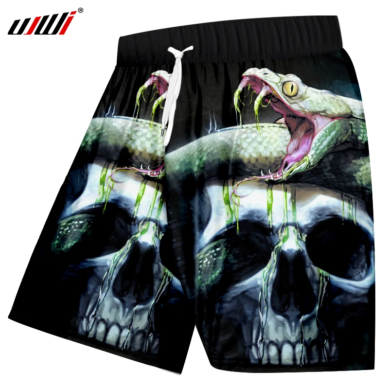 

UJWI Men's Boardshorts Printed Snake Skull 3d Shorts Man Fit Slim Gyms Boxers Trousers High Waist Drawstring Pocket Beach Shorts