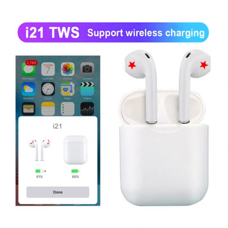 

New i21 TWS 1:1 AP2 pop up+touch key wireless earphone Bluetooth 5.0 Earbuds support wireless charger for iphoneXR Samsung phone