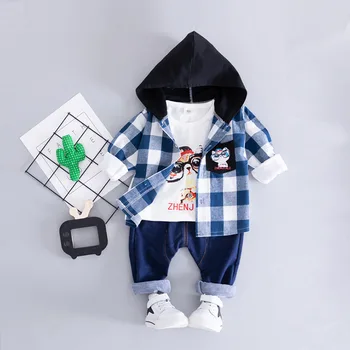 

2018 Children 3Pcs Clothing Set Baby Plaid Shirt+White T-shirt +Pants Suit Boys Girls Clothes Set for 12M-4T Baby