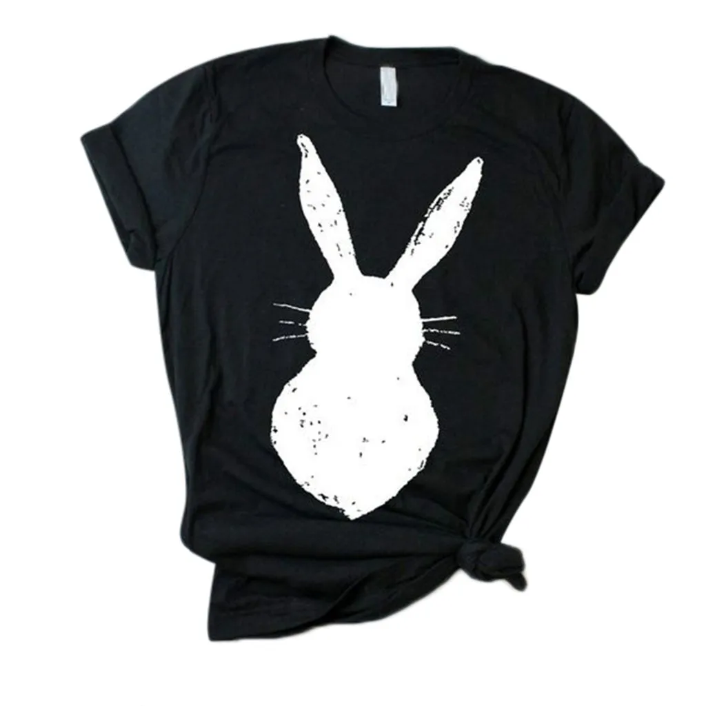

CHAMSGEND Shirt Women Loose Short-Sleeved Tees Cute Rabbit Print T-Shirt Summer O Neck Tee Tshirt Casual Shirts Girl Tops 3DEC31