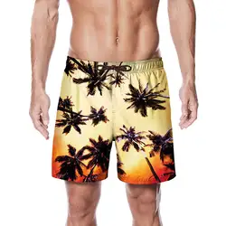 Летние для мужчин быстросохнущая эластичный пояс пляжные шорты s повседневные шорты пляжная одежда кокосовой пальмы печати одежда заплыва