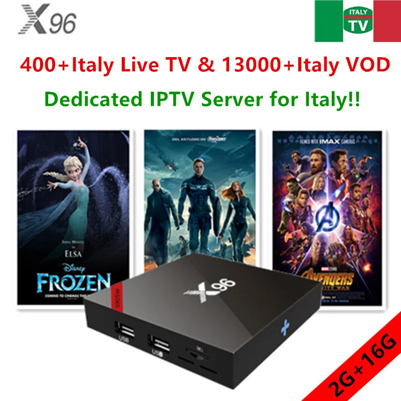

X96 Android 7.1.2 tv box with ITALY iptv 400+live channels and 13000+vod for smart tv ios m3u qhdtv