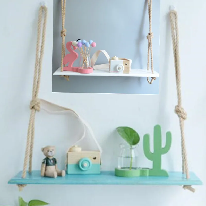 

50CM Modern Baby Decorative Shelve Wood Nordic Rope String Wall Storage Shelves Tassel Gift for Home Decor Kid Room Shelf