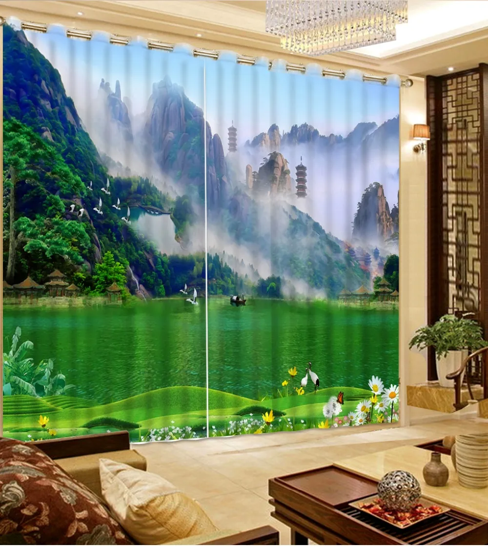 Blackout Shade Window Curtains Mountain Lake Nature Scenery Photo
