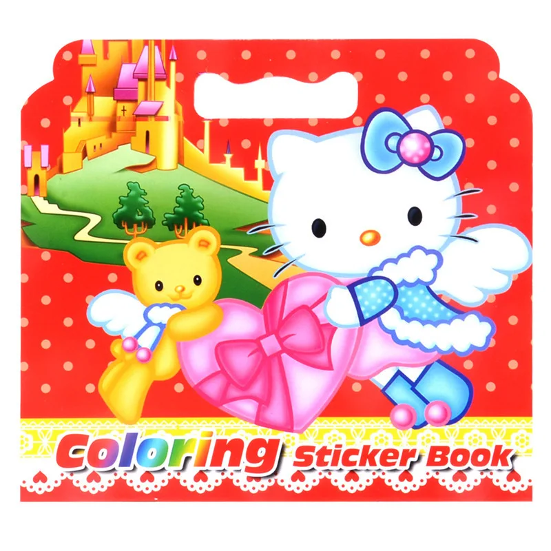 

1pc 16Pages New Cute KT Cat Coloring Sticker Book For Children Adult Relieve Stress Kill Time Graffiti Painting Drawing Art Book