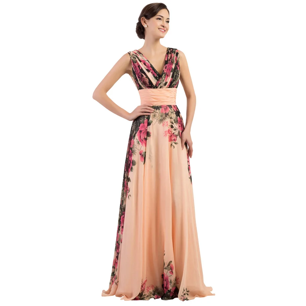 GK платье с глубоким v-образным вырезом, Элегантное свадебное платье, цветочный узор, без рукавов, с открытой спиной, атласное шифоновое платье, 2~ 24 W, vestido de festa